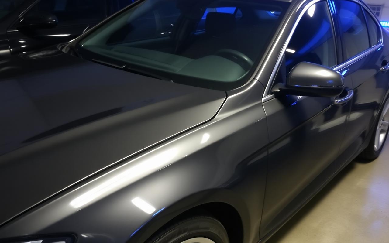 Luxury sedan after professional detailing with mirror gloss paint