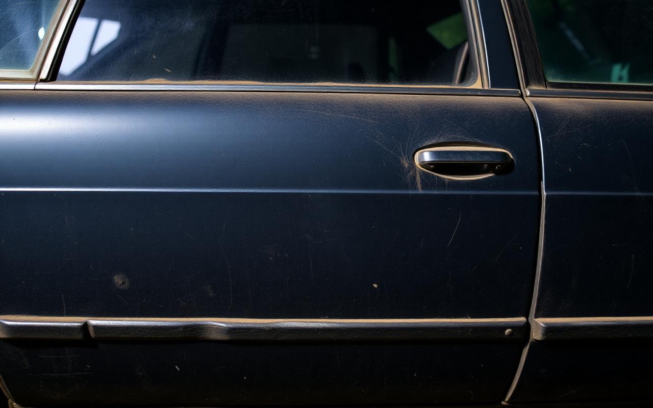 Same sedan before detailing with dull, dirty paint